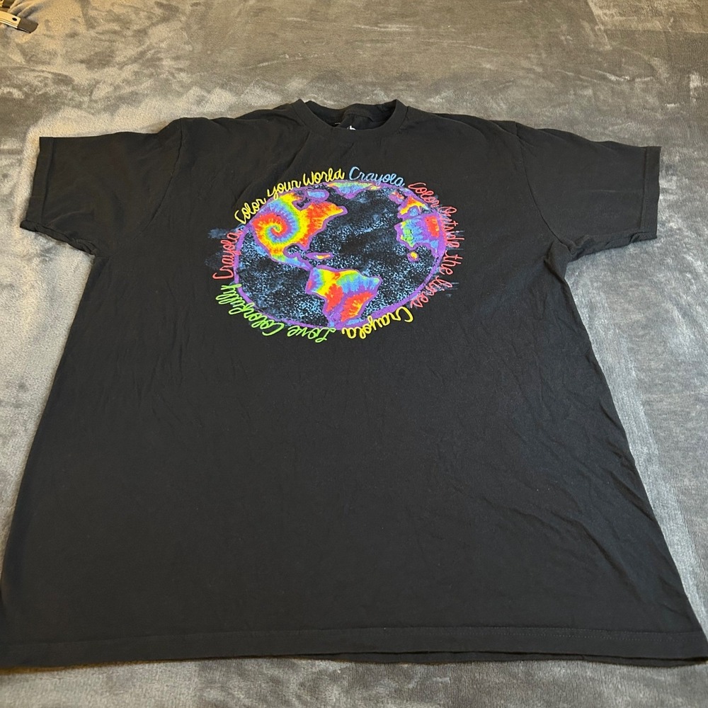 Crayola Earth Graphic T Shirt Mens XL Black Tie Dye Color Your World